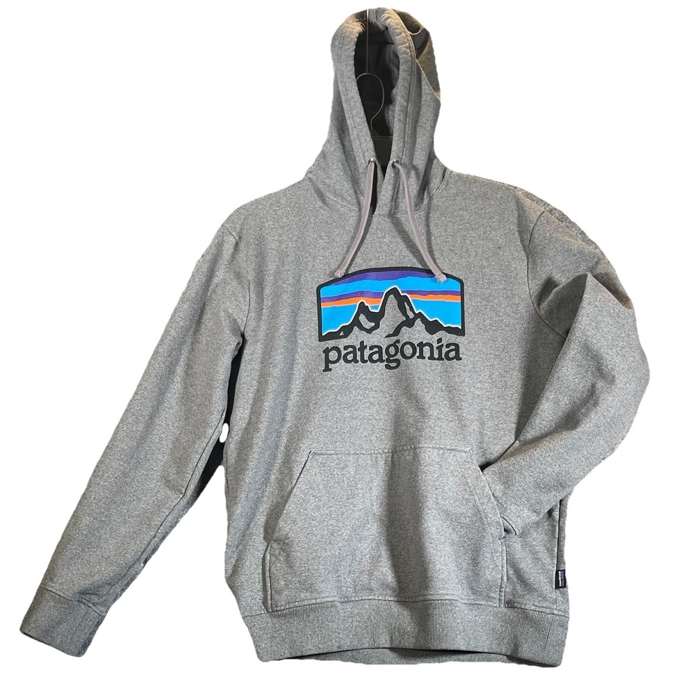 Patagonia Uprisal Hoodie Men Medium Gray P-6 Horizons Logo Pullover Sweatshirt - Picture 2 of 12